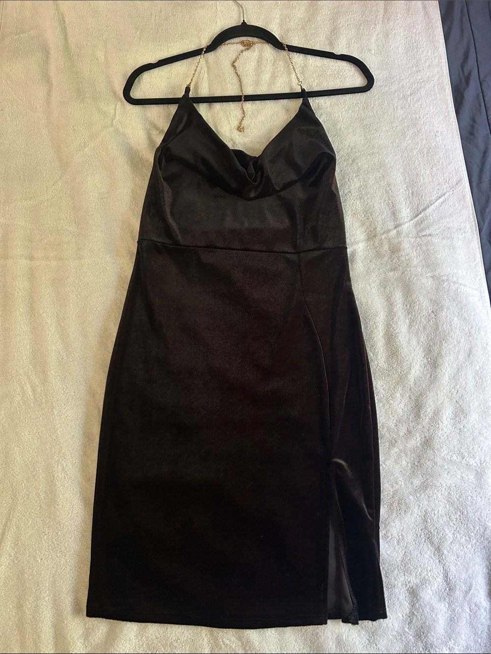 Fashion Nova Black Velvet Cowl Neck Mini Dress